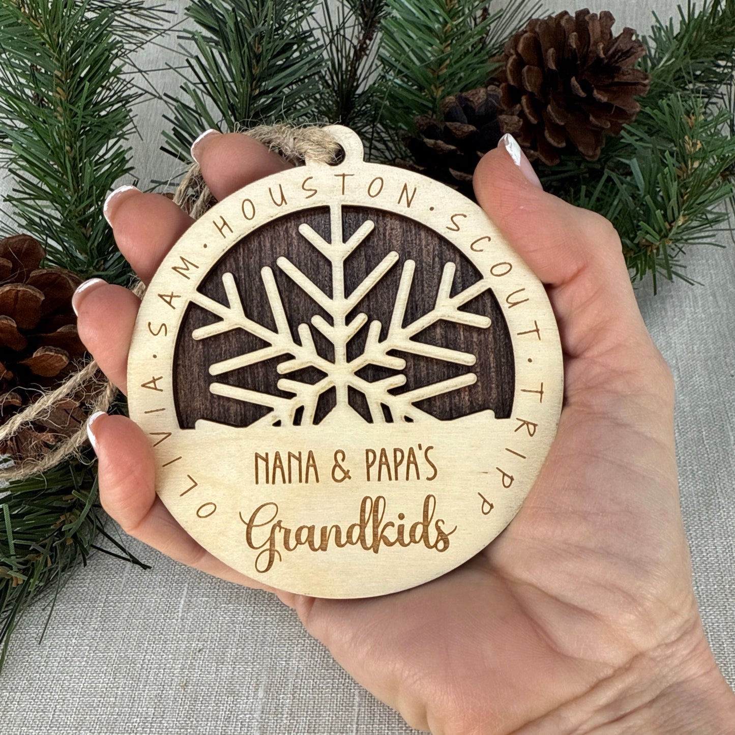 Grandparents Personalized Snowflake Ornament with Grandkids’ Names