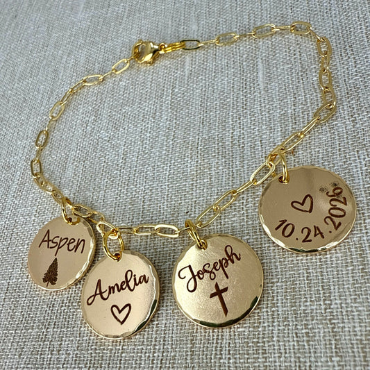 Personalized Charm Bracelet with Names and Dates – Meaningful Keepsake Gift