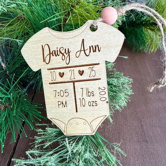 Personalized Wood Baby’s First Christmas Ornament – Custom Birth Stats