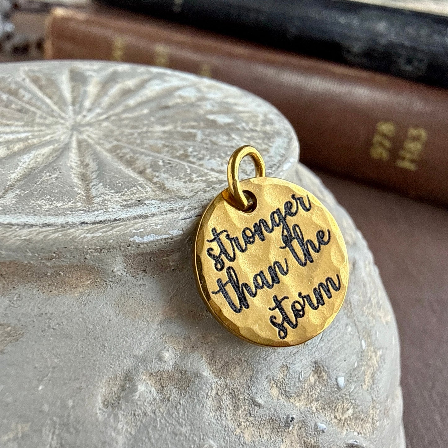 Stronger Than the Storm Charm | Inspirational Strength Gold Jewelry