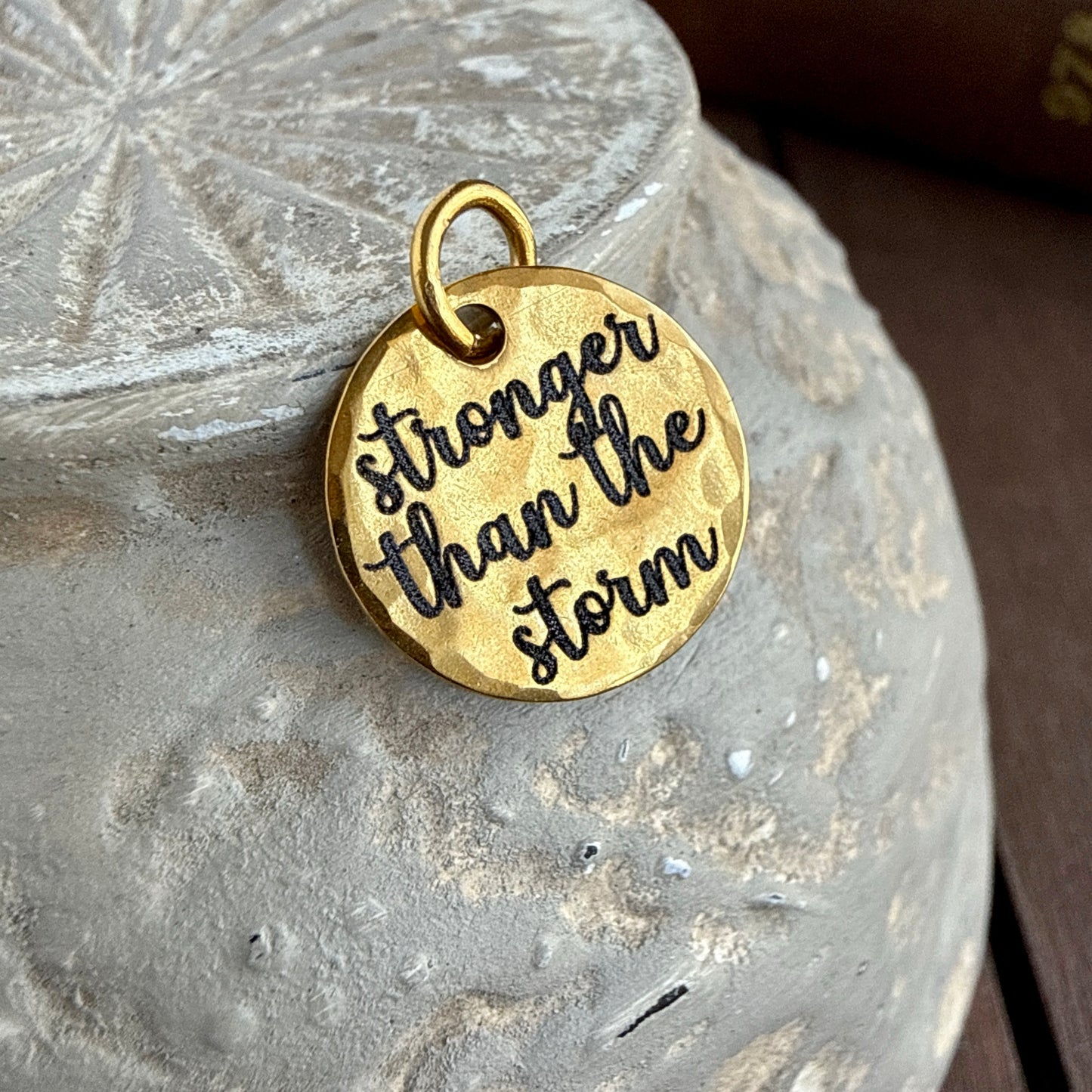 Stronger Than the Storm Charm | Inspirational Strength Gold Jewelry