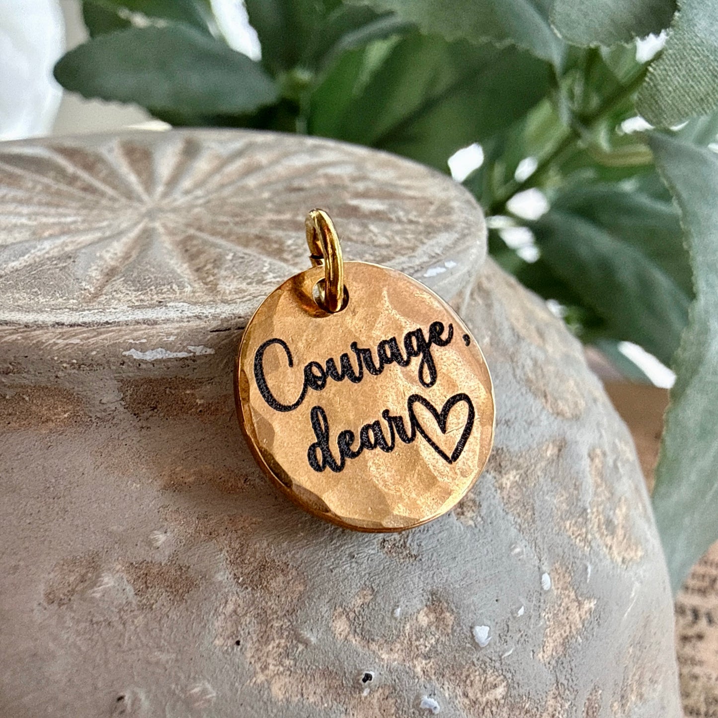 Courage Dear Heart Charm | Christian Encouragement Gold Jewelry