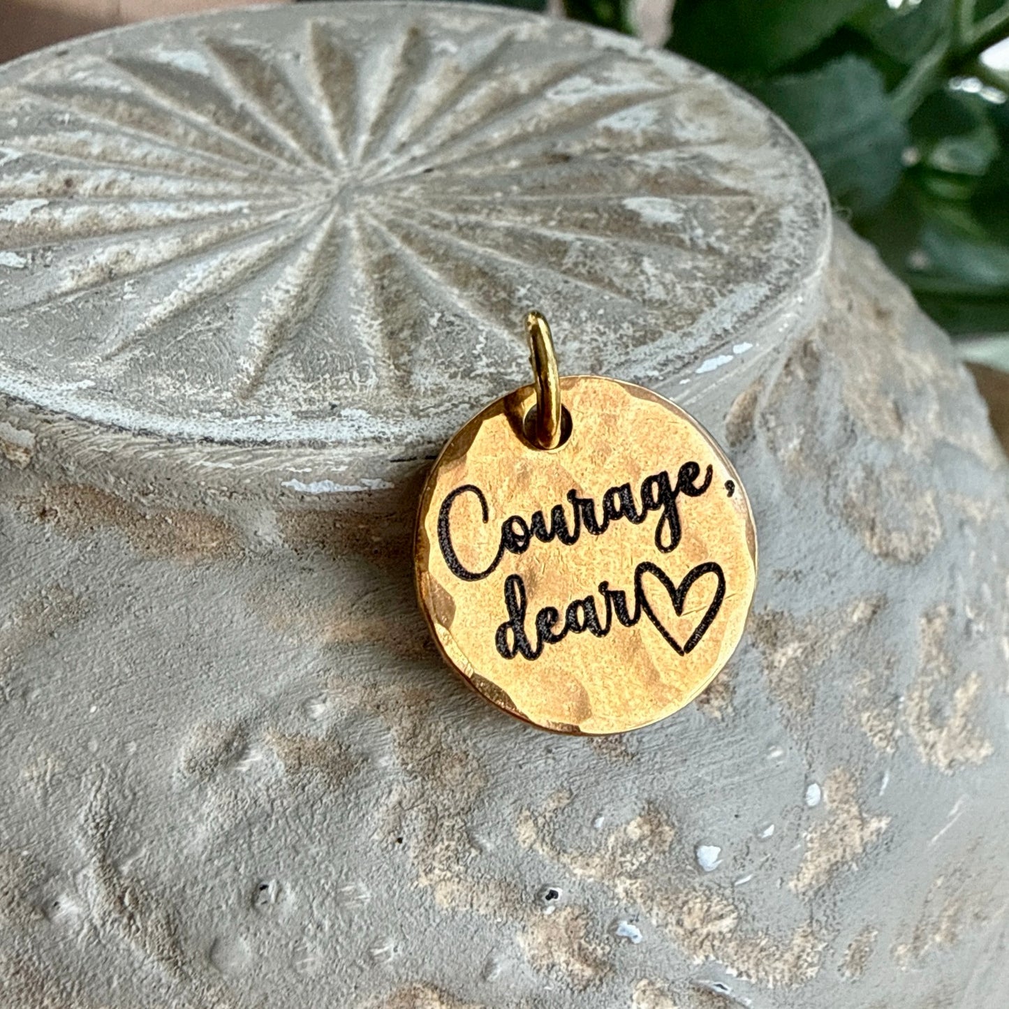 Courage Dear Heart Charm | Christian Encouragement Gold Jewelry