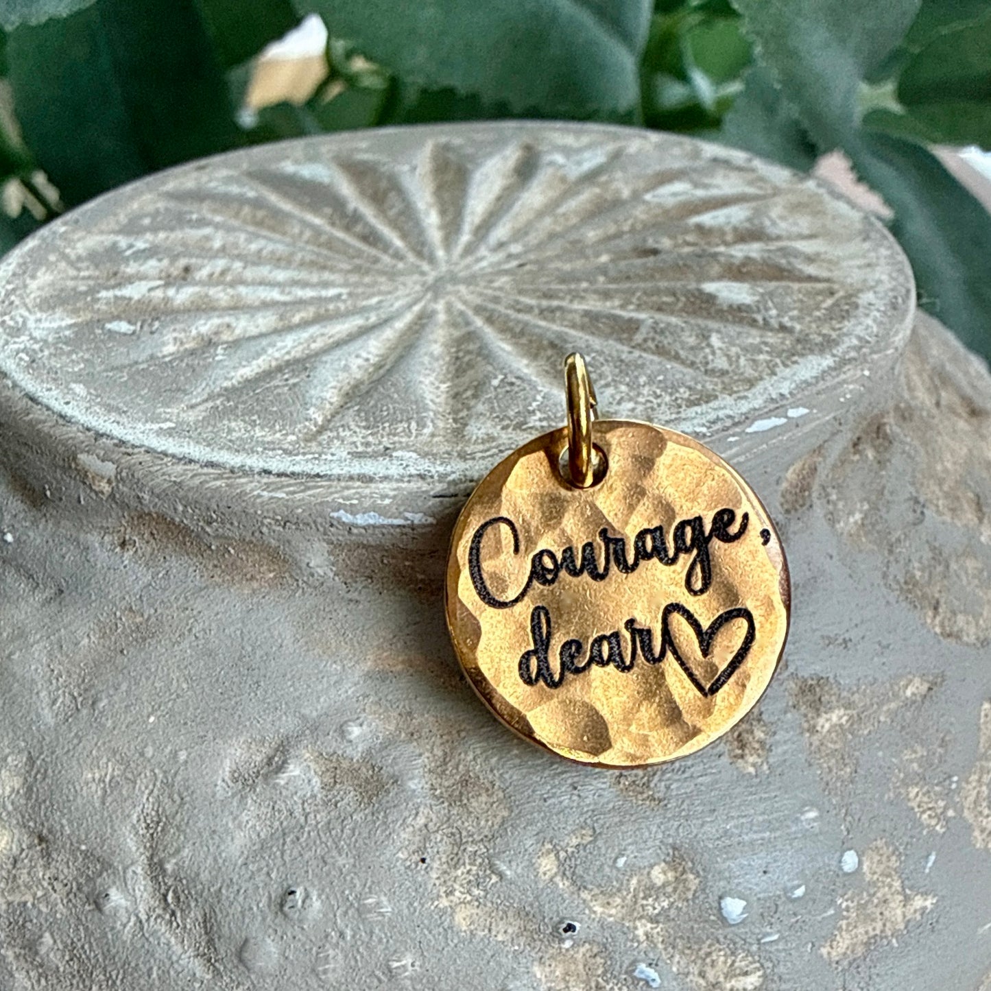 Courage Dear Heart Charm | Christian Encouragement Gold Jewelry