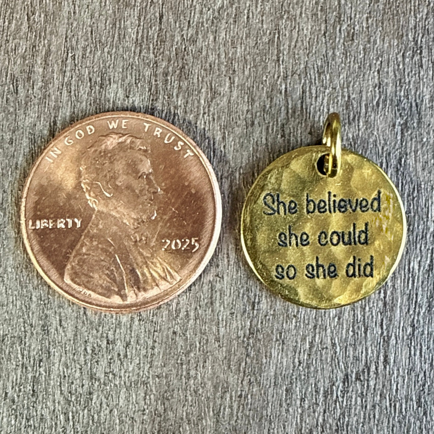She Believed She Could So She Did Charm | Inspirational Gold Jewelry