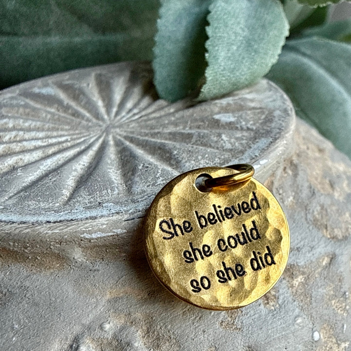 She Believed She Could So She Did Charm | Inspirational Gold Jewelry