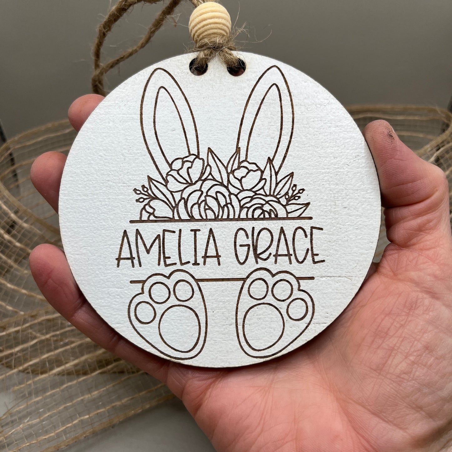 Cute Personalized Easter Basket Tag, Laser Engraved Bunny Tags, First Easter Ornament
