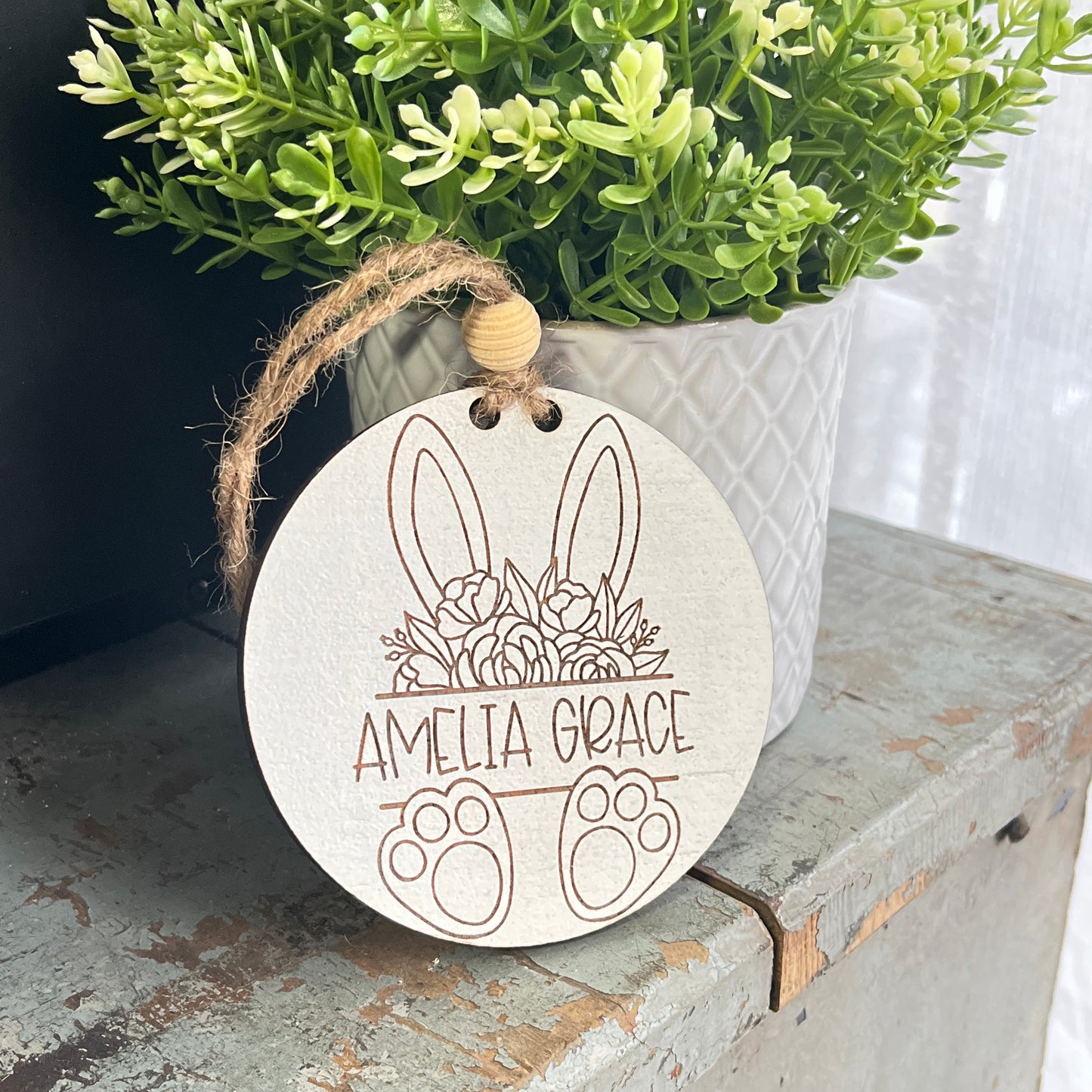 Cute Personalized Easter Basket Tag, Laser Engraved Bunny Tags, First Easter Ornament