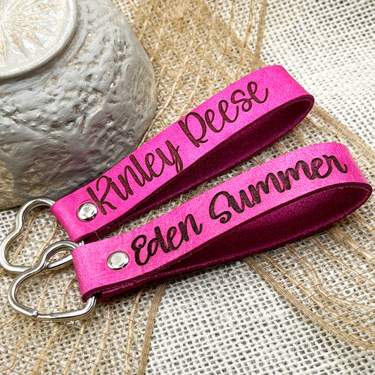 Custom Name Keychain in Pink Leather with Heart