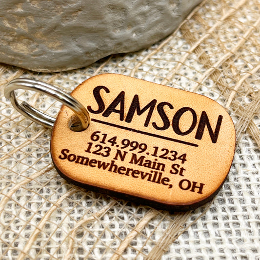 Silent Dog Tag, Laser Engraved Genuine Leather Pet ID Tag