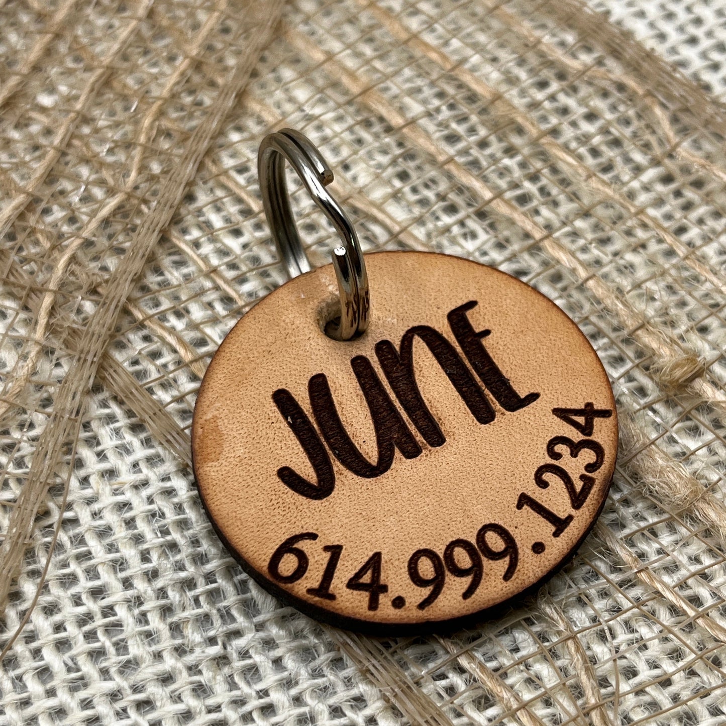 Quiet Dog Tag, Laser Engraved Genuine Leather Pet ID Tag
