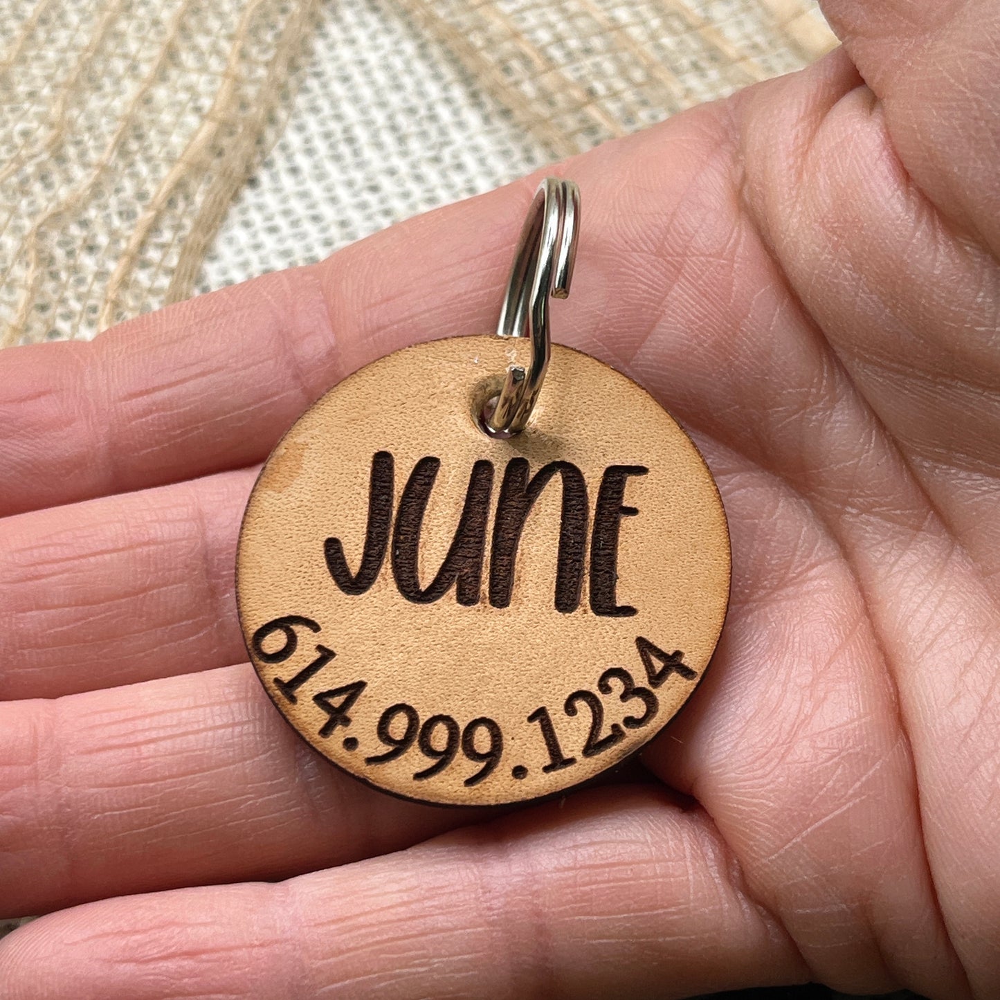 Quiet Dog Tag, Laser Engraved Genuine Leather Pet ID Tag