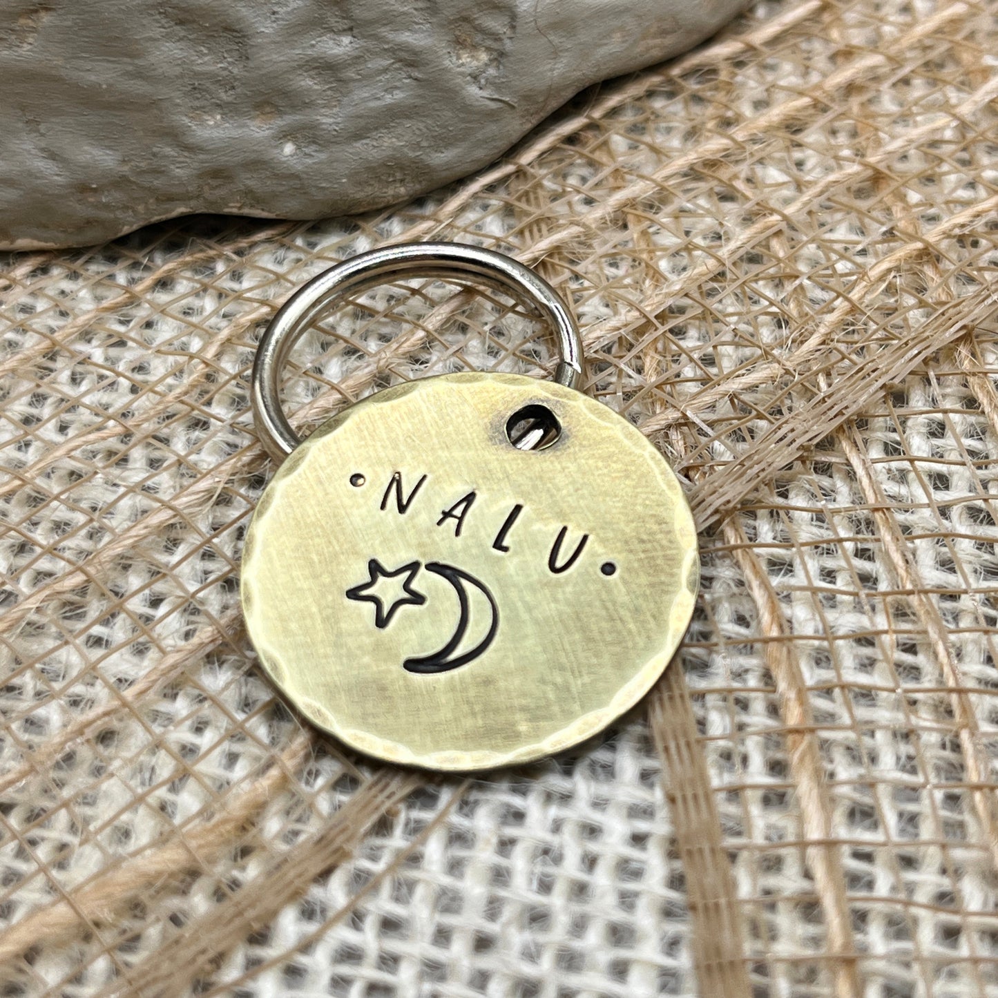 Moon and Star Medium Brass Dog Tag with Personalization