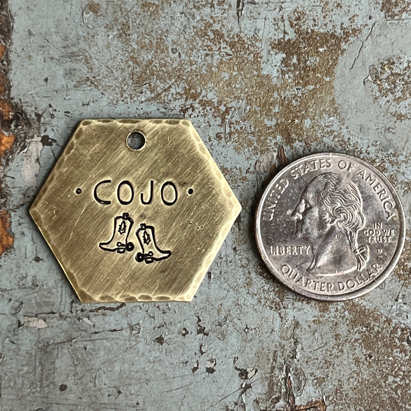 Cowboy Boots Dog Tag in Solid Brass