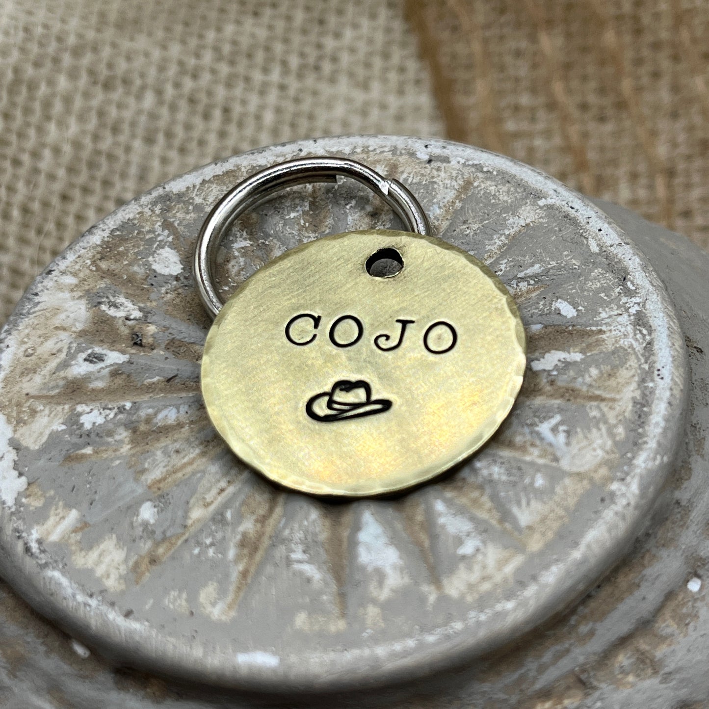 Cowboy Dog Tag with Personalization in Solid Brass