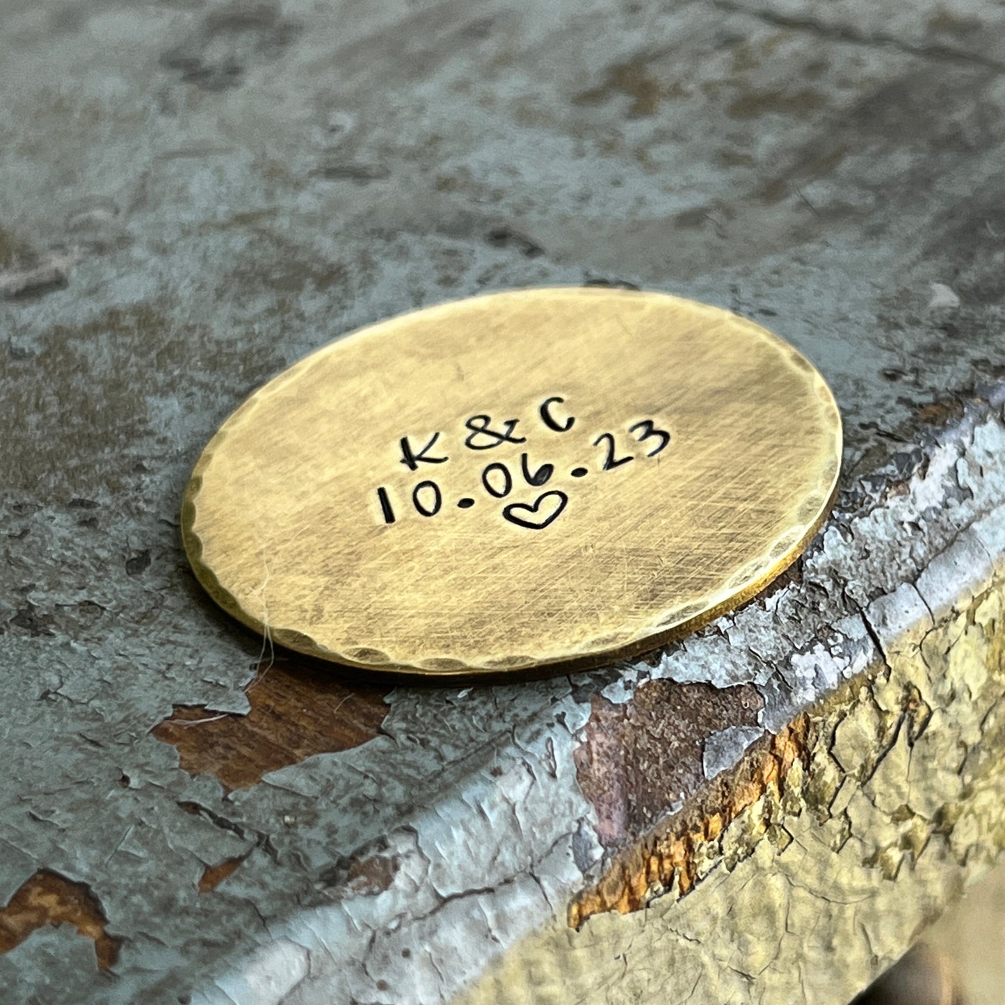 Wedding Day Gift, Solid Brass Pocket Coin with Initials and Date