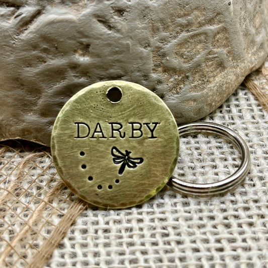 Dragonfly Dog Tag with Personalization in Solid Brass