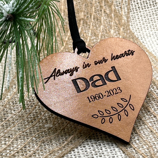 Memorial Christmas Ornament Made from Genuine Leather - In Loving Memory Christmas 2023