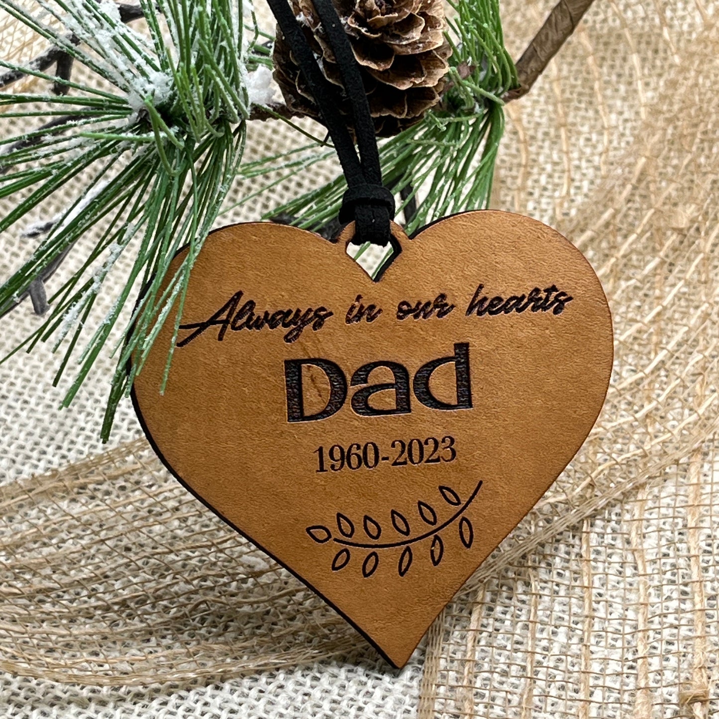 Memorial Christmas Ornament Made from Genuine Leather - In Loving Memory Christmas 2023