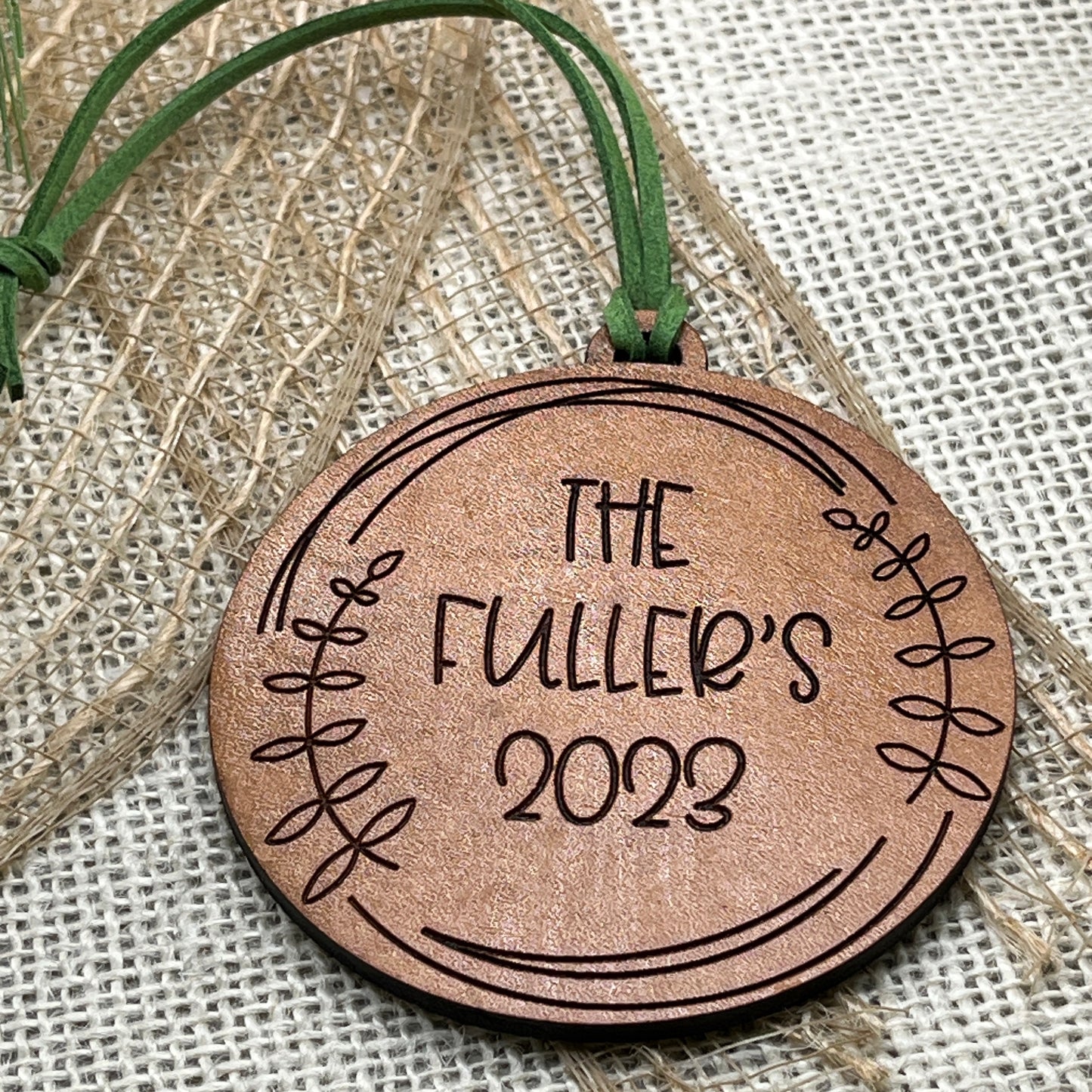 Personalized Couples Ornament Made from Genuine Leather - Our First Christmas 2023