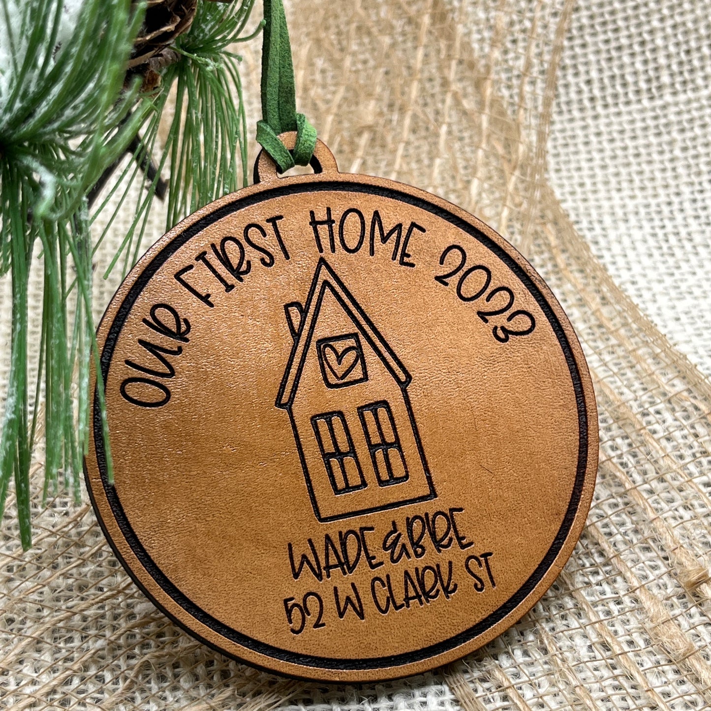 Our First Home Ornament - Genuine Leather Christmas Ornament 2023