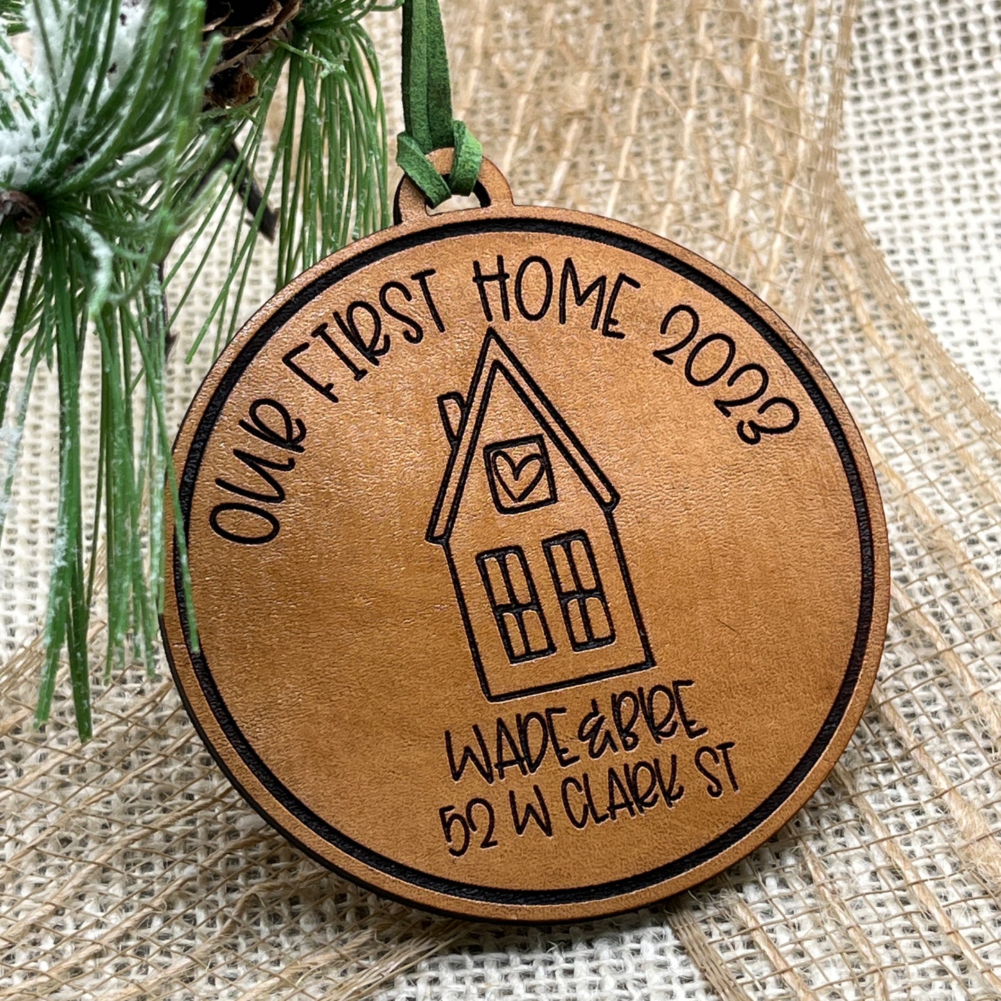 Our First Home Ornament - Genuine Leather Christmas Ornament 2023