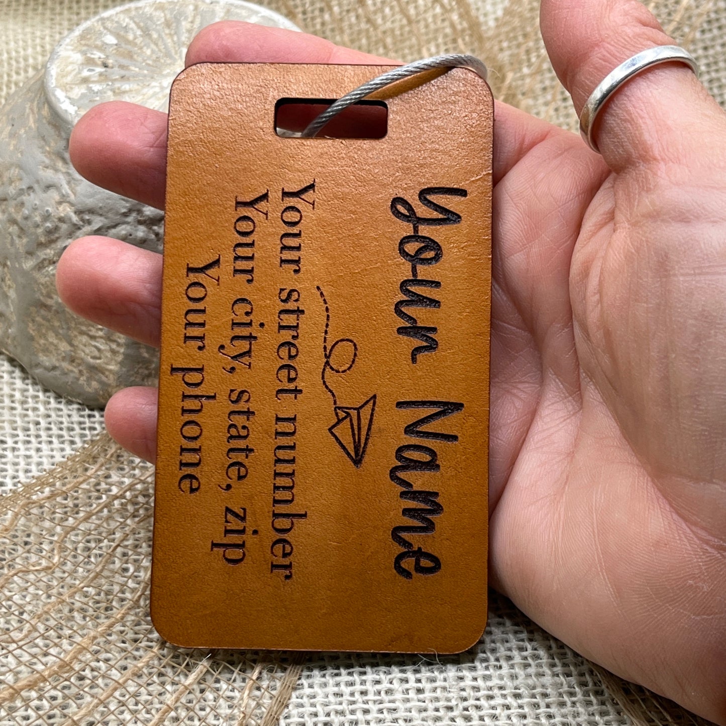 Paper Airplane Leather Luggage Tag - Custom Luggage Tag - Personalized Luggage Tag