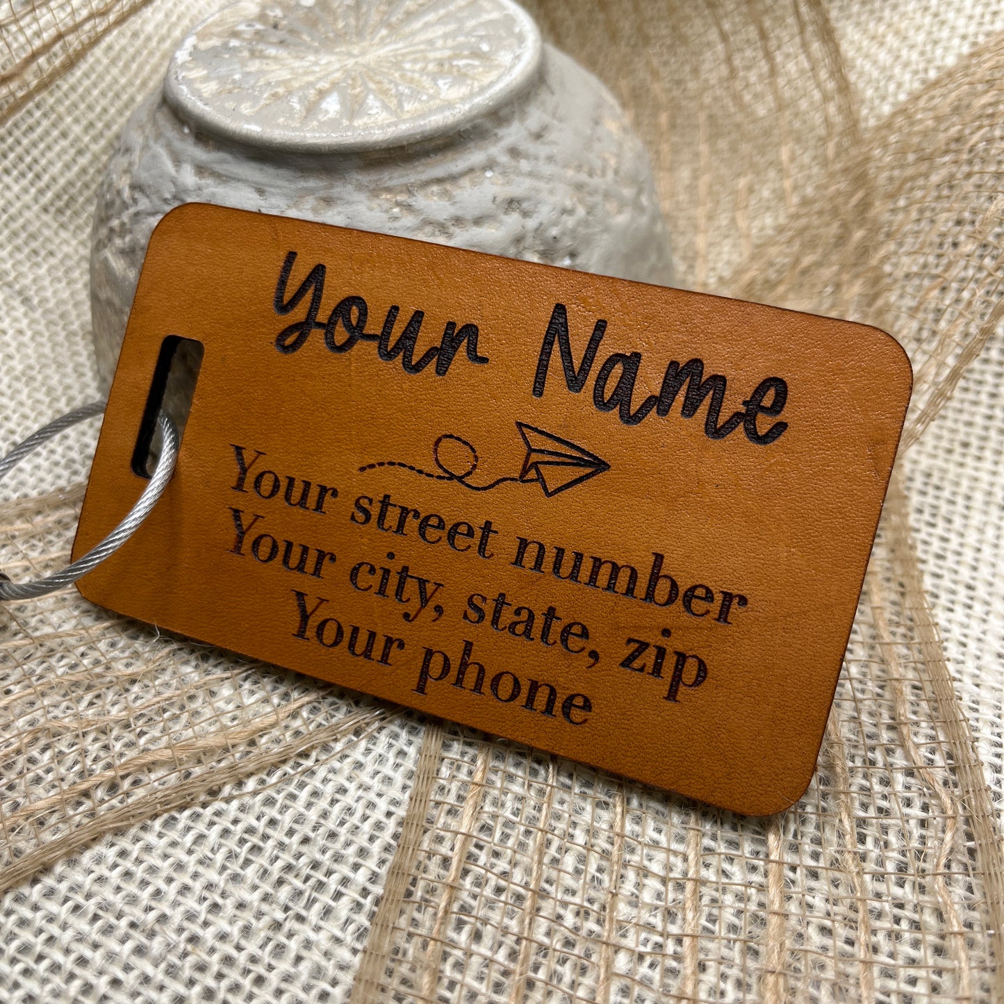 Paper Airplane Leather Luggage Tag - Custom Luggage Tag - Personalized Luggage Tag