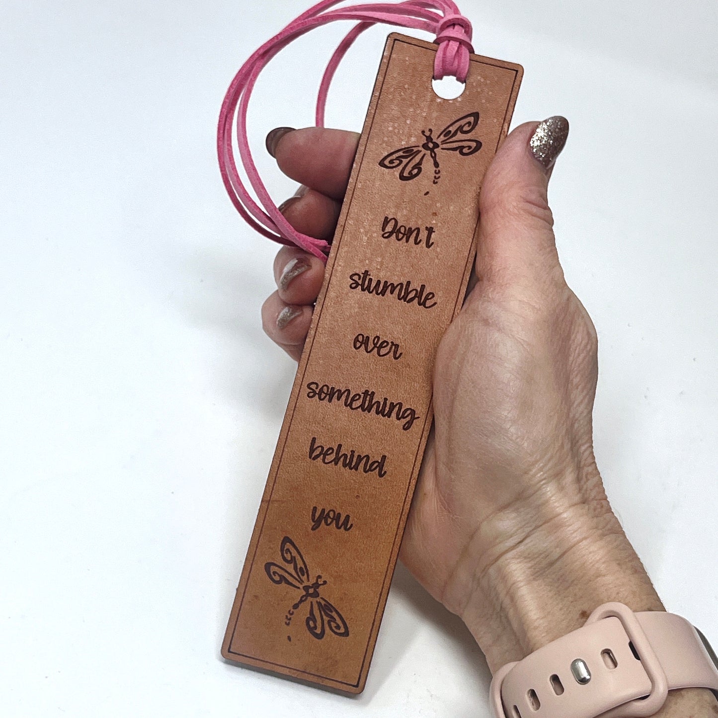 Leather Inspirational Bookmark, Unique Engraved Bookmarks for Readers, Don't Stumble Over Something Behind You