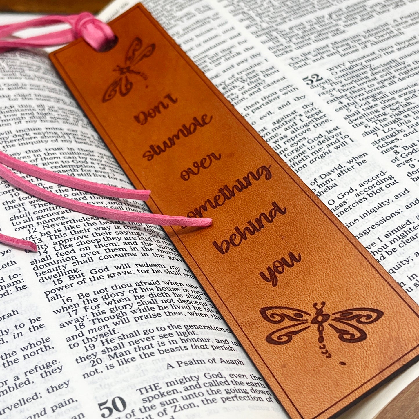 Leather Inspirational Bookmark, Unique Engraved Bookmarks for Readers, Don't Stumble Over Something Behind You