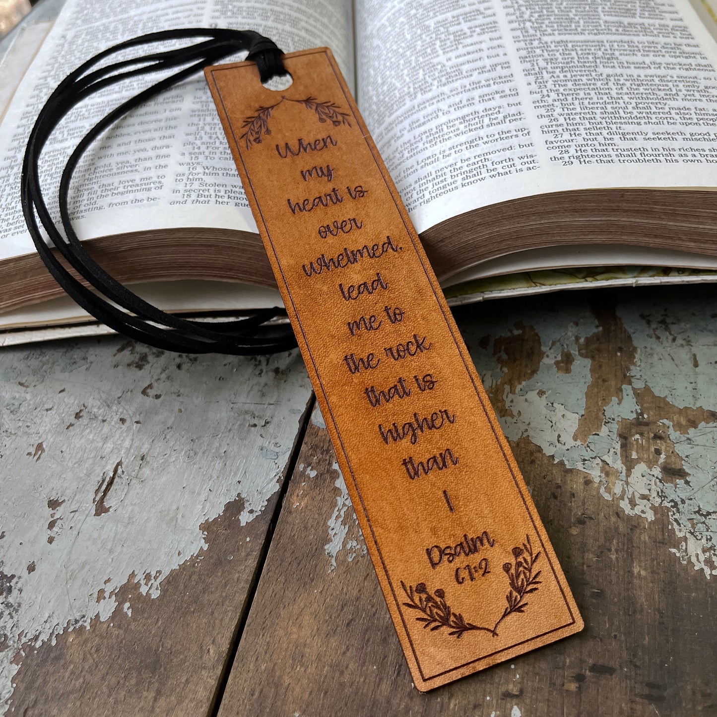 When My Heart is Overwhelmed Genuine Leather Bookmark