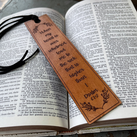 When My Heart is Overwhelmed Genuine Leather Bookmark