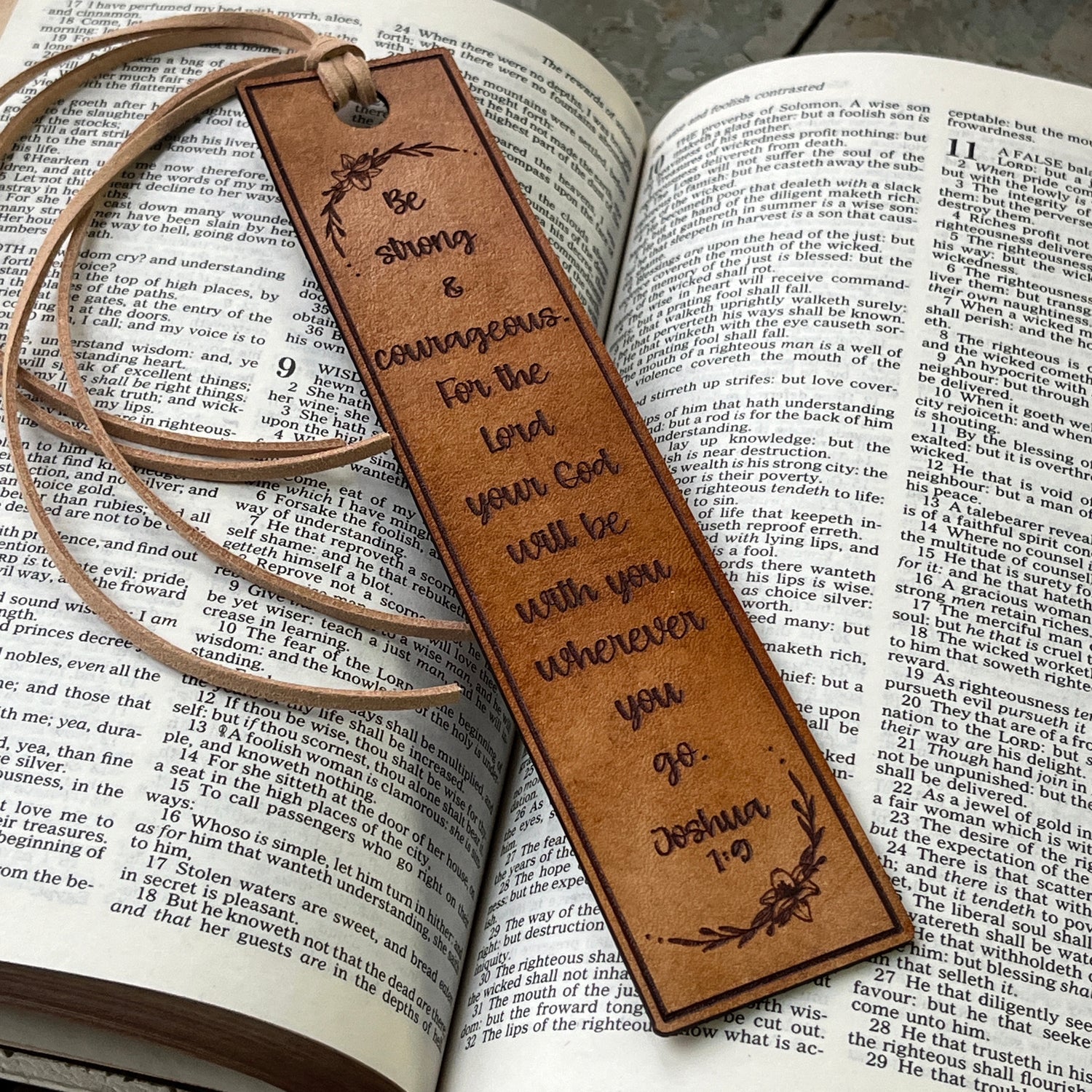 Leather bookmark engraved Joshua 1:9 “Be Strong & Courageous”