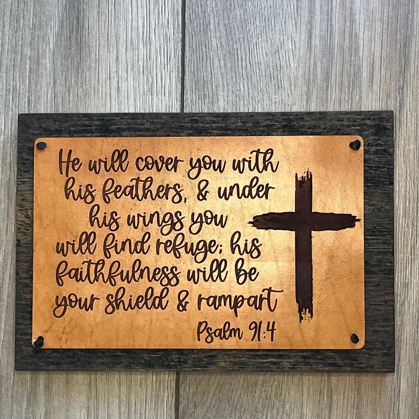 Scripture Sign for Home, Rustic Christian Bible Verse Sign, Psalm 91 4