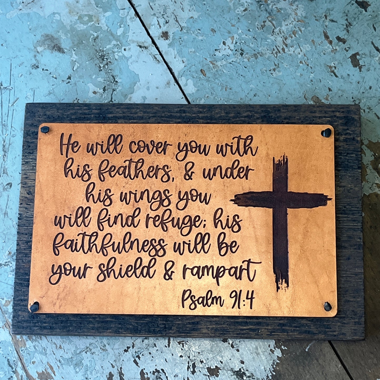 Scripture Sign for Home, Rustic Christian Bible Verse Sign, Psalm 91 4