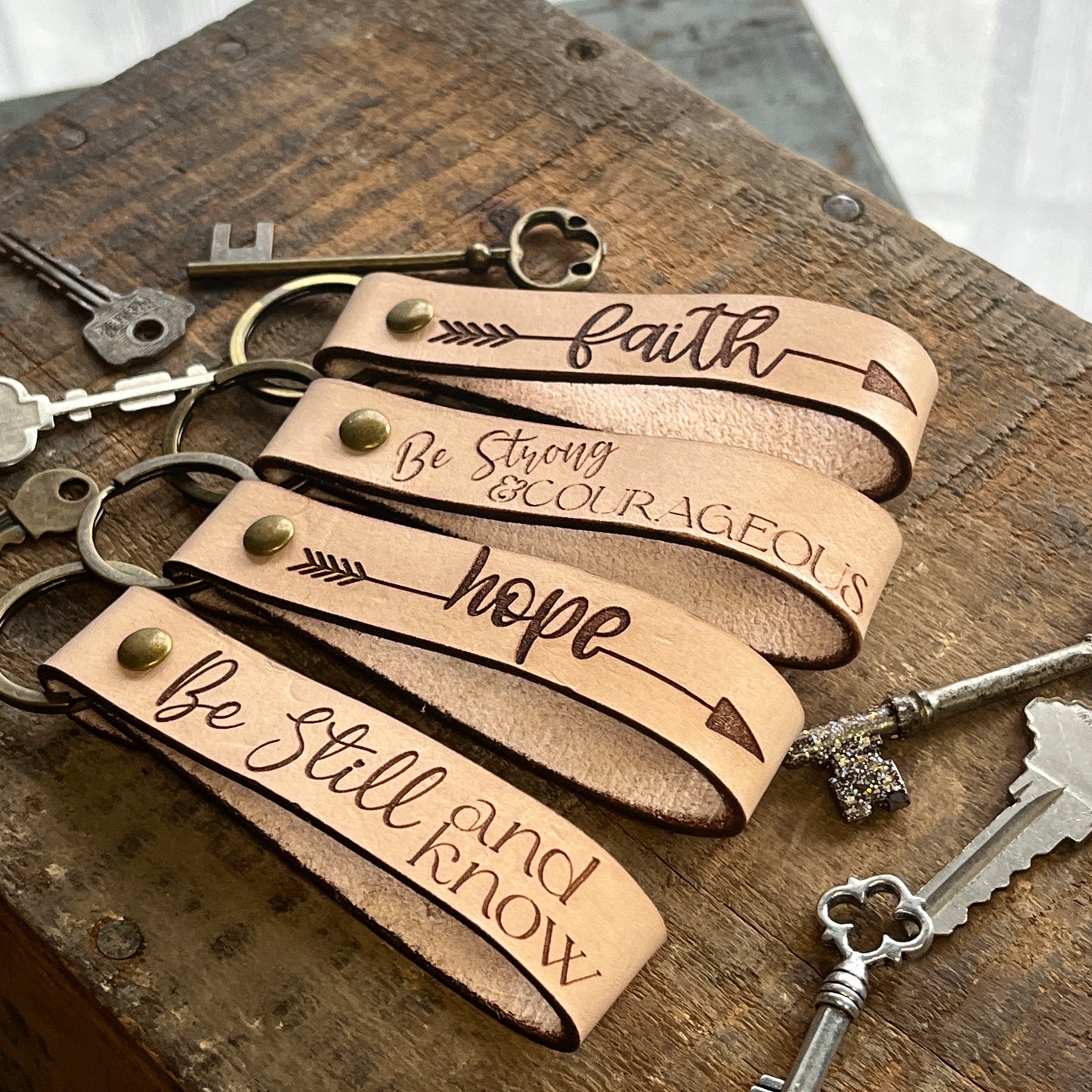 Be Strong and Courageous, Joshua 1 Bible Verse Leather Keychain Gift