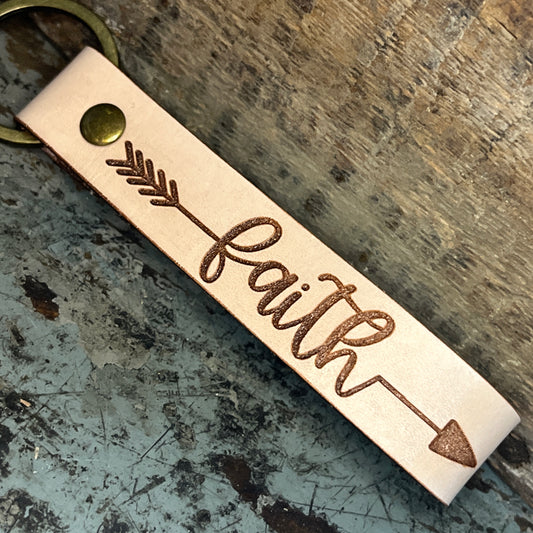 faith leather keyfob, front view