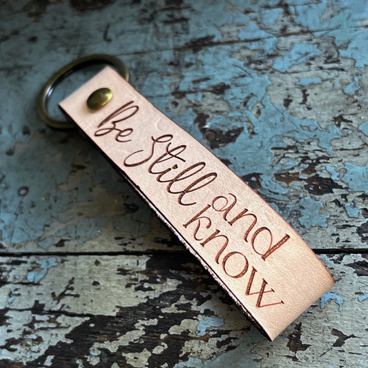 Be Still and Know, Psalm 46 Bible Verse Leather Keychain Gift