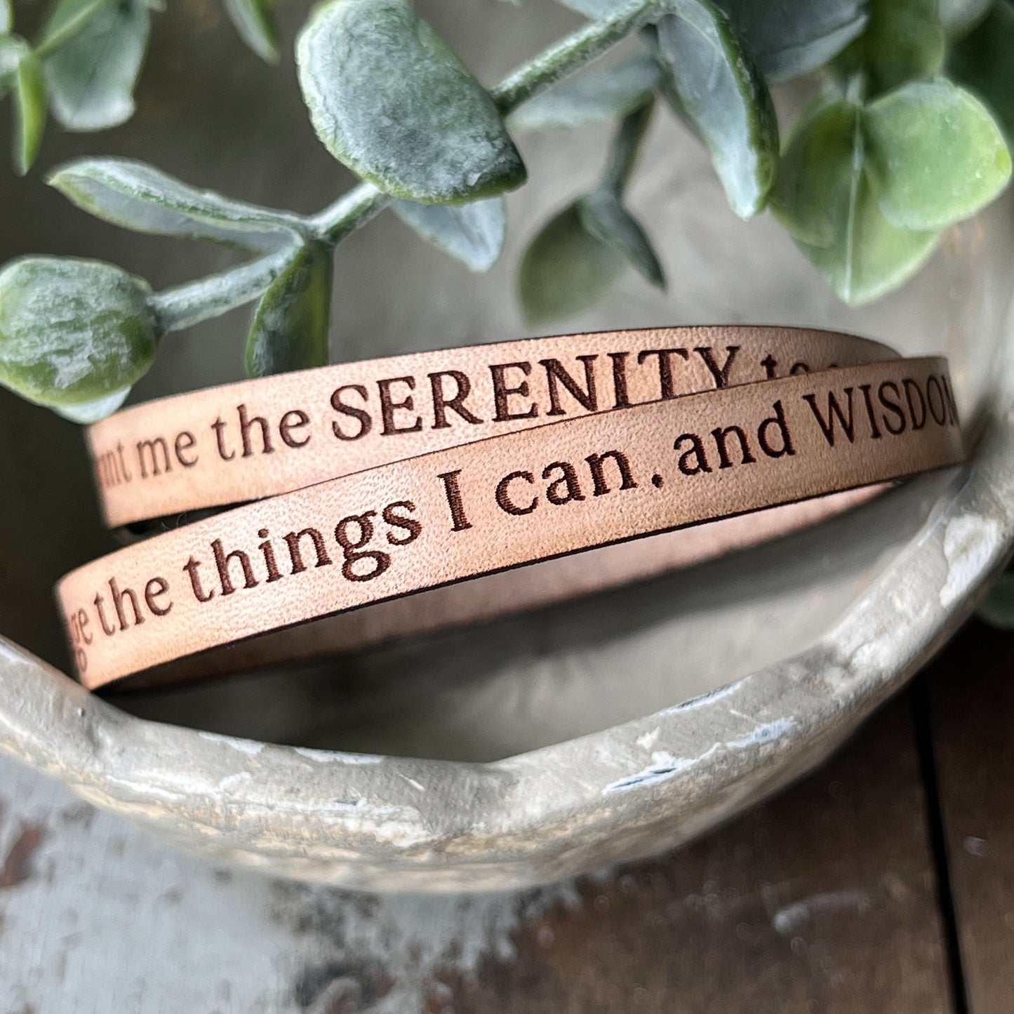 Serenity Prayer Leather Double Wrap Bracelet, Recovery Gifts, Engraved Encouragement Sobriety Bracelet