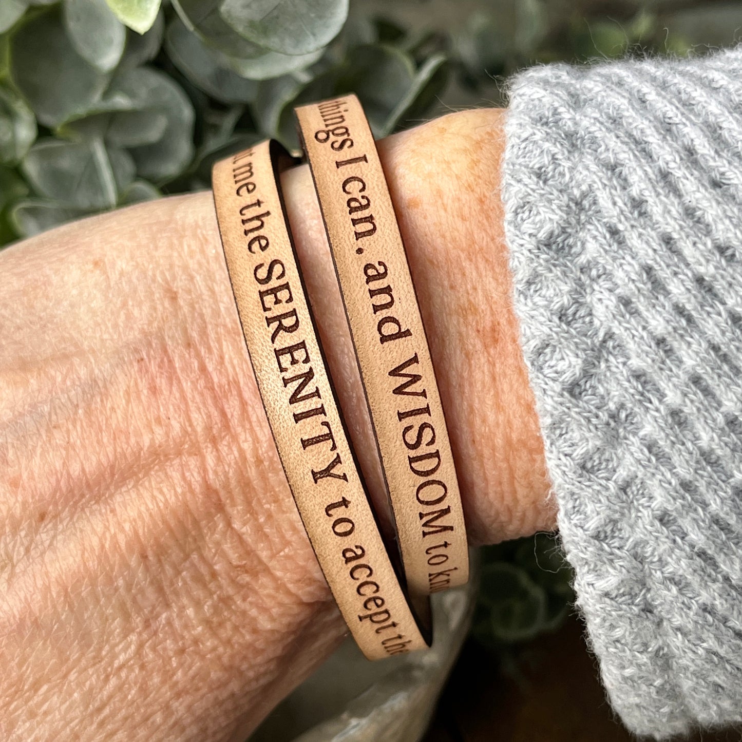 Serenity Prayer Leather Double Wrap Bracelet, Recovery Gifts, Engraved Encouragement Sobriety Bracelet