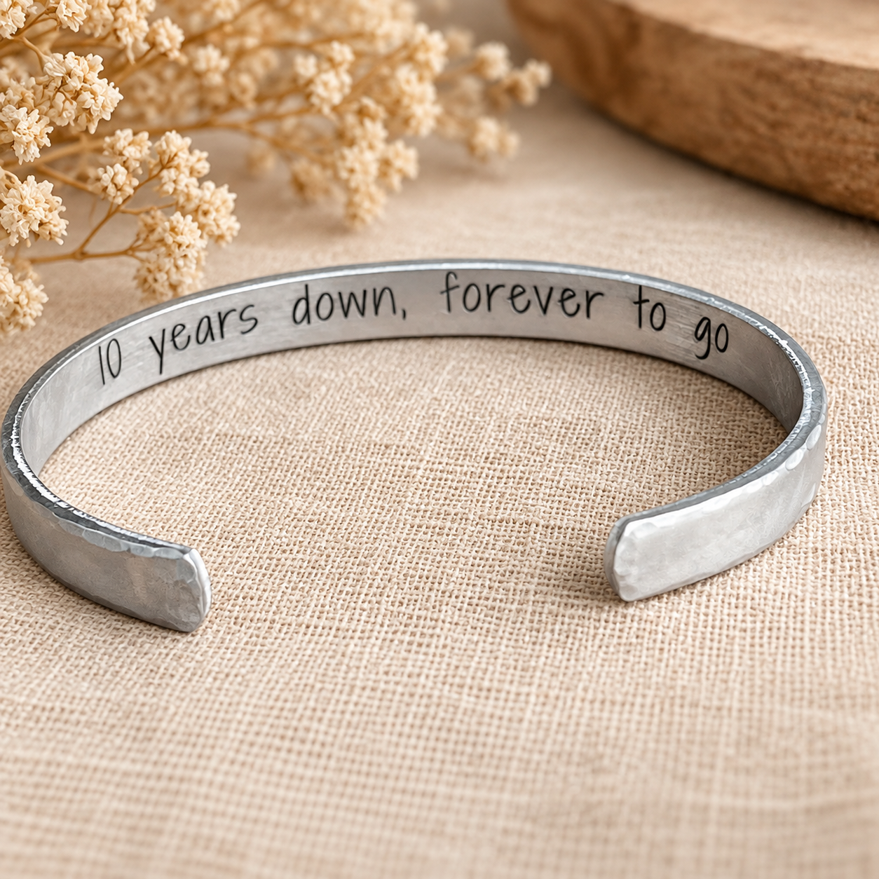 10 Year Anniversary Cuff Bracelet | Secret Message Inside | Personalized Gift for Wife
