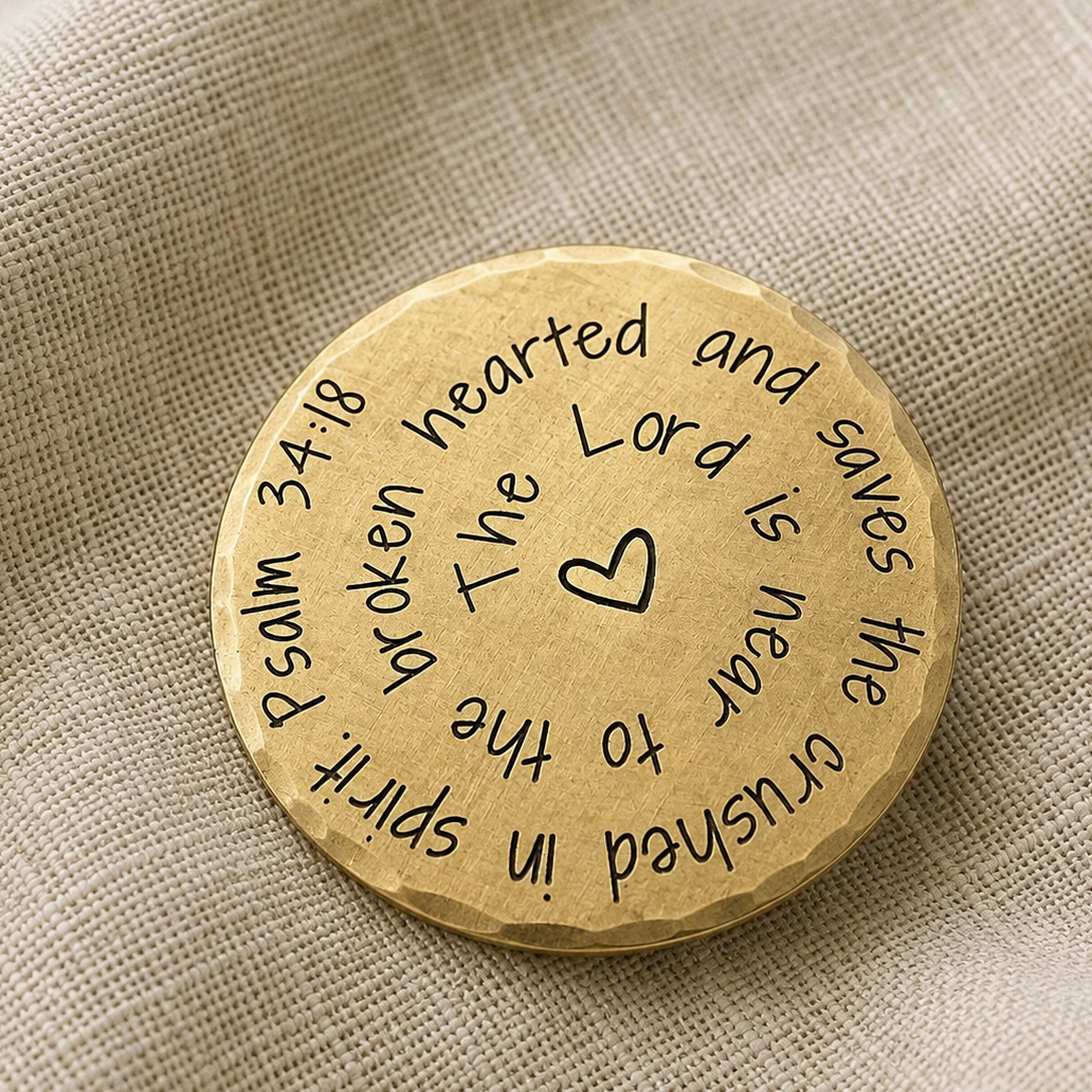 psalm 34 18 engraved brass coin