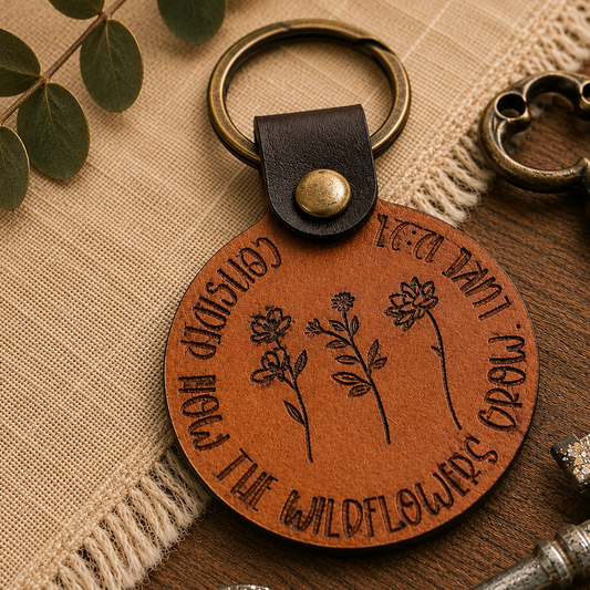 Consider the Wildflowers Leather Key Fob | Faith & Trust Keepsake