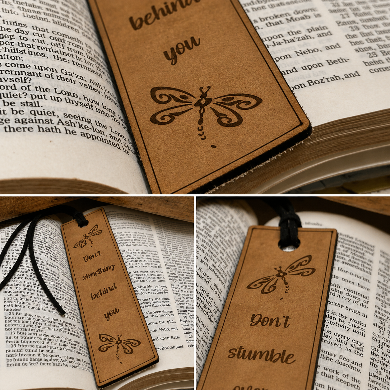 Don’t Stumble Over Something Behind You — Leather Bookmark