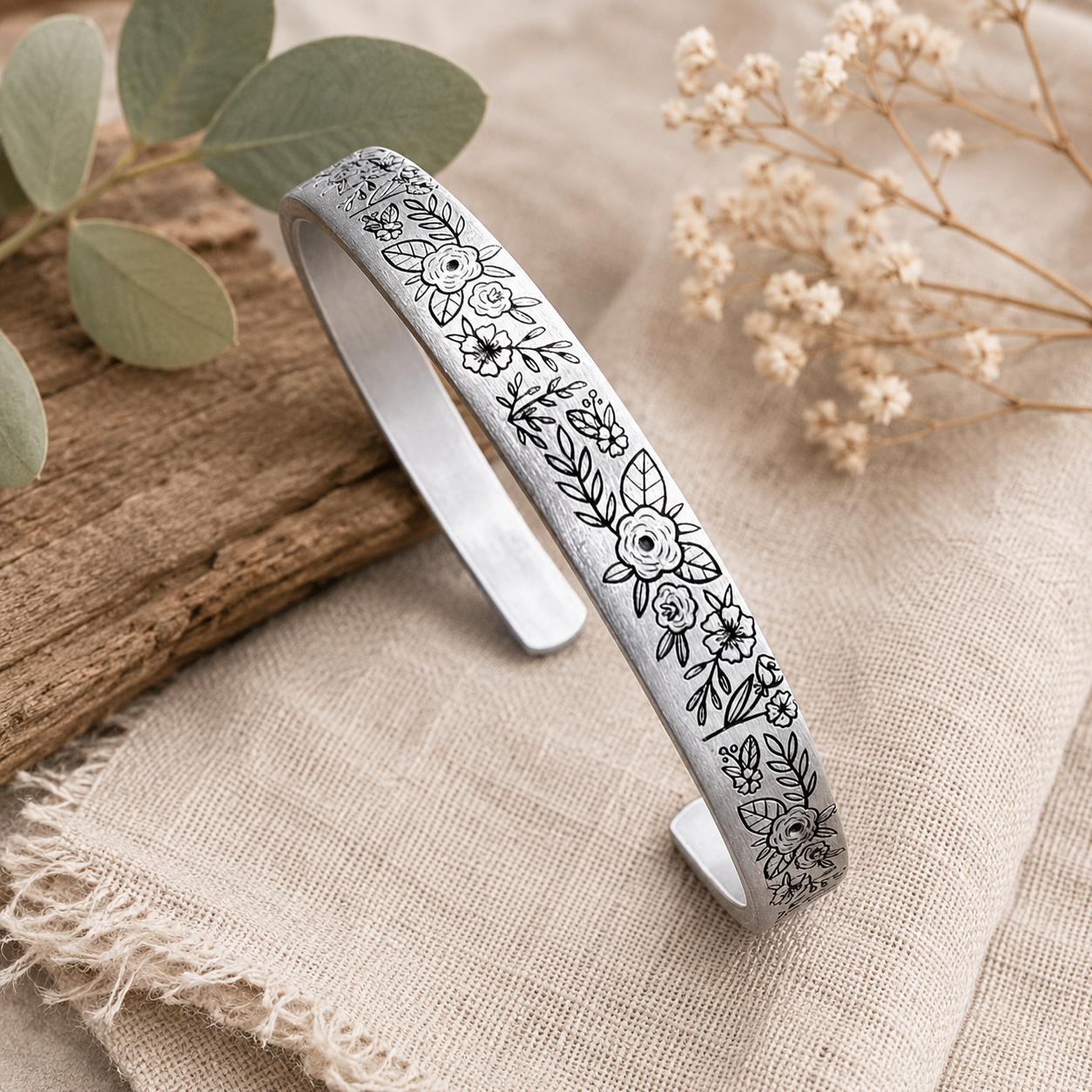 Personalized Floral Secret Message Bracelet | Hidden Message Cuff Bracelet | Meaningful Gift for Her