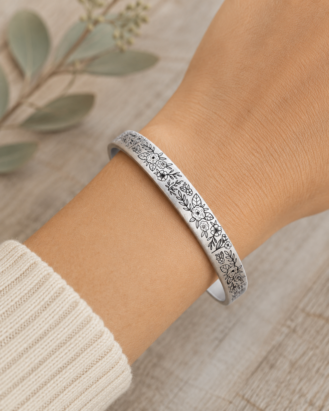 Personalized Floral Secret Message Bracelet | Hidden Message Cuff Bracelet | Meaningful Gift for Her