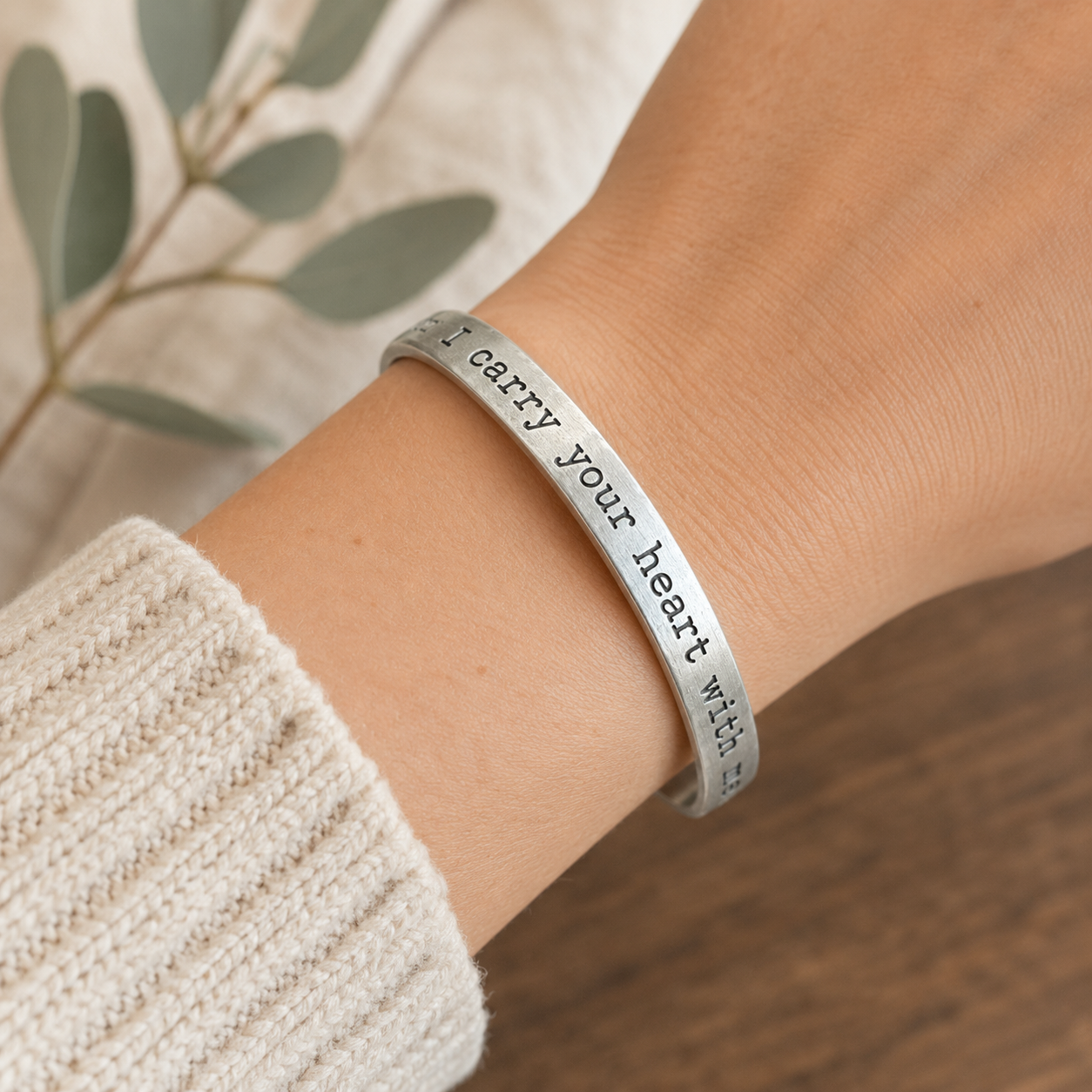 I Carry Your Heart — Engraved Cuff Bracelet