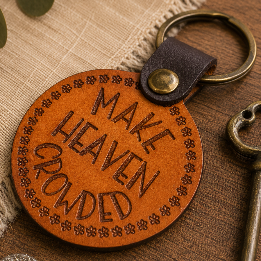 leather keyfob reading make Heaven crowded