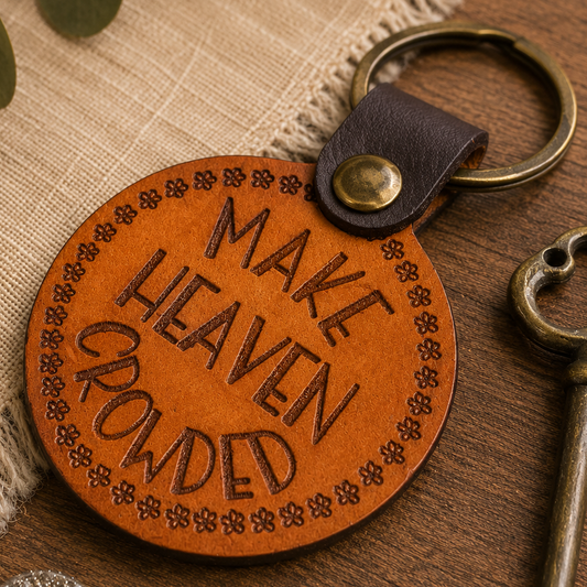 leather keyfob reading make Heaven crowded