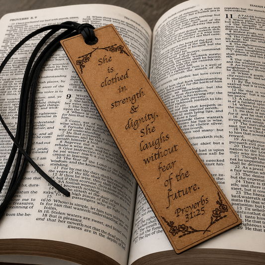 She Is Clothed in Strength and Dignity — Leather Bookmark